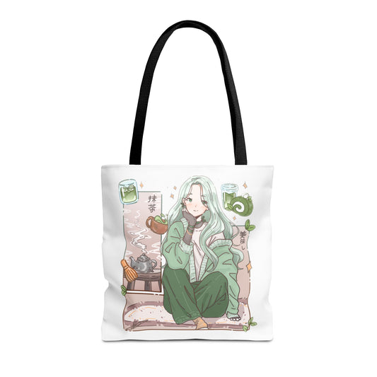 Anime Girl Green Aesthetic Tote Bag – Cozy Kawaii All-Over Print Tote
