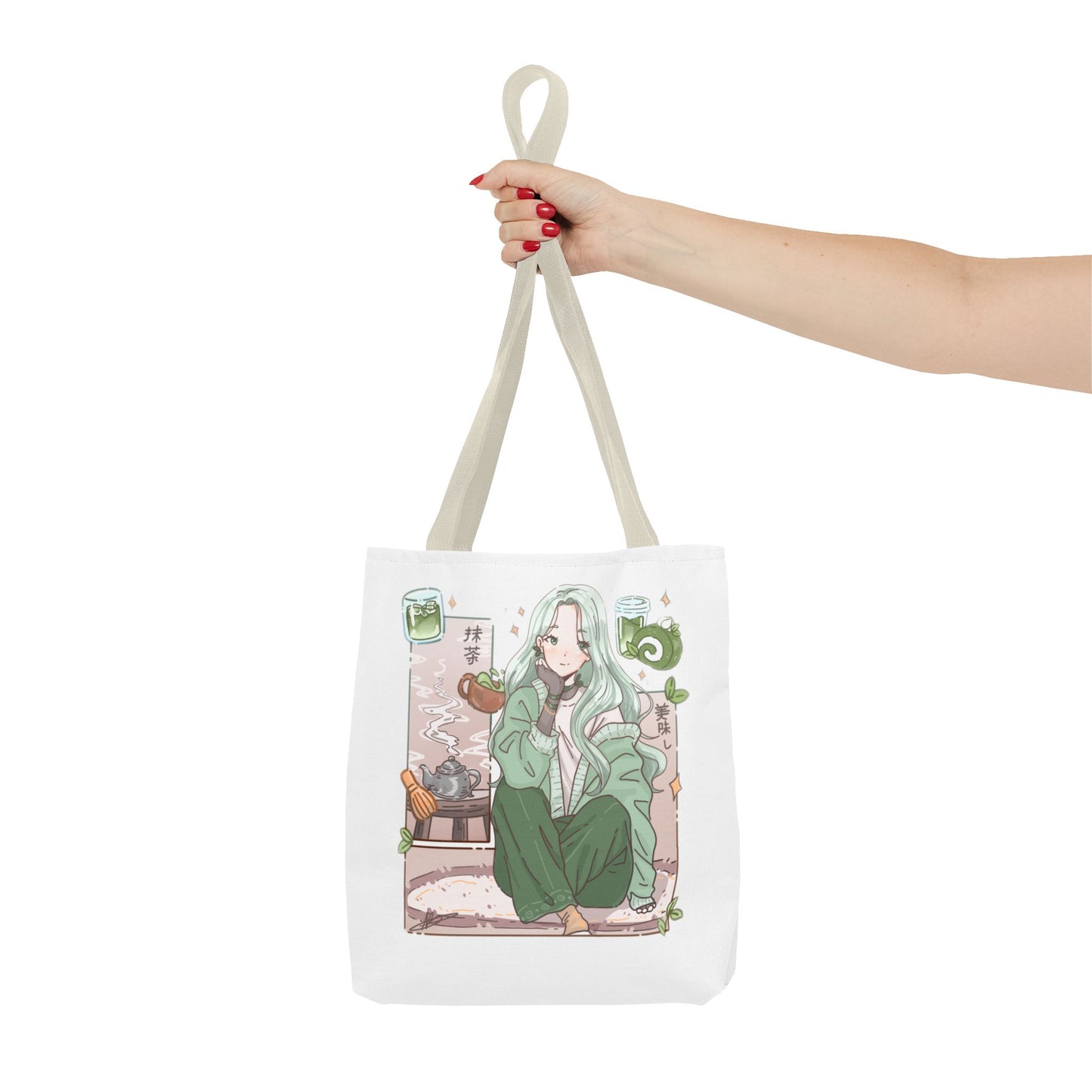 Anime Girl Green Aesthetic Tote Bag – Cozy Kawaii All-Over Print Tote