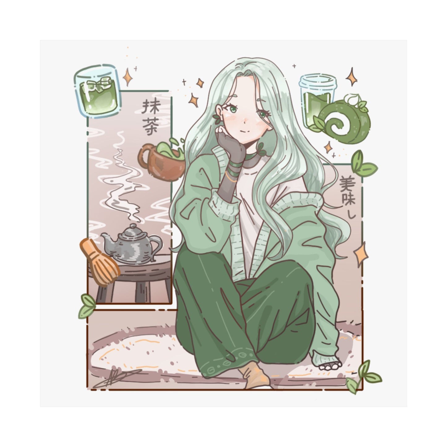 Matcha Girl Poster — Aesthetic Anime Wall Art