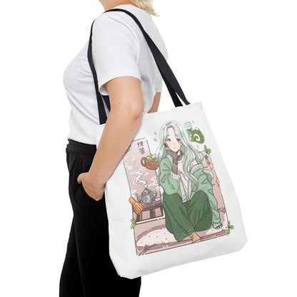 Anime Girl Green Aesthetic Tote Bag – Cozy Kawaii All-Over Print Tote