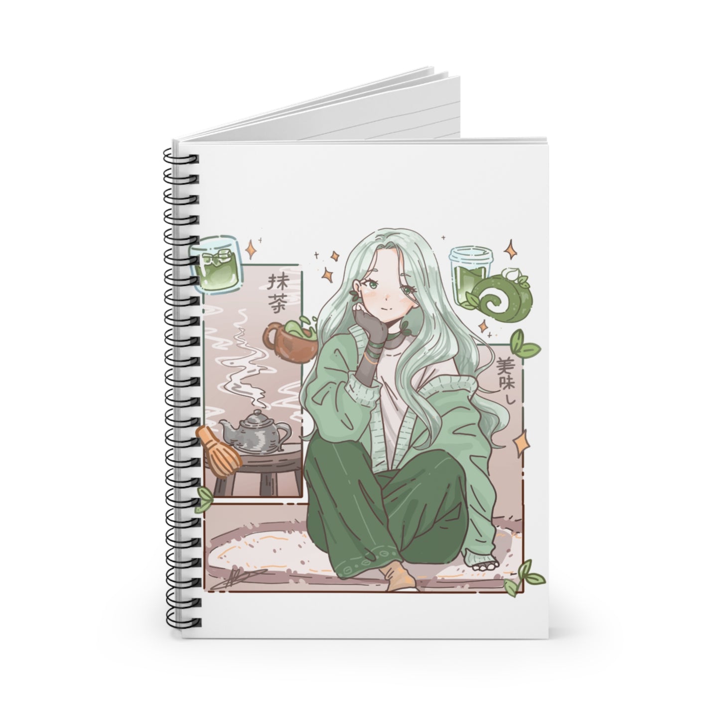Matcha Girl Spiral Notebook — Cute Anime Tea Journal (Ruled)