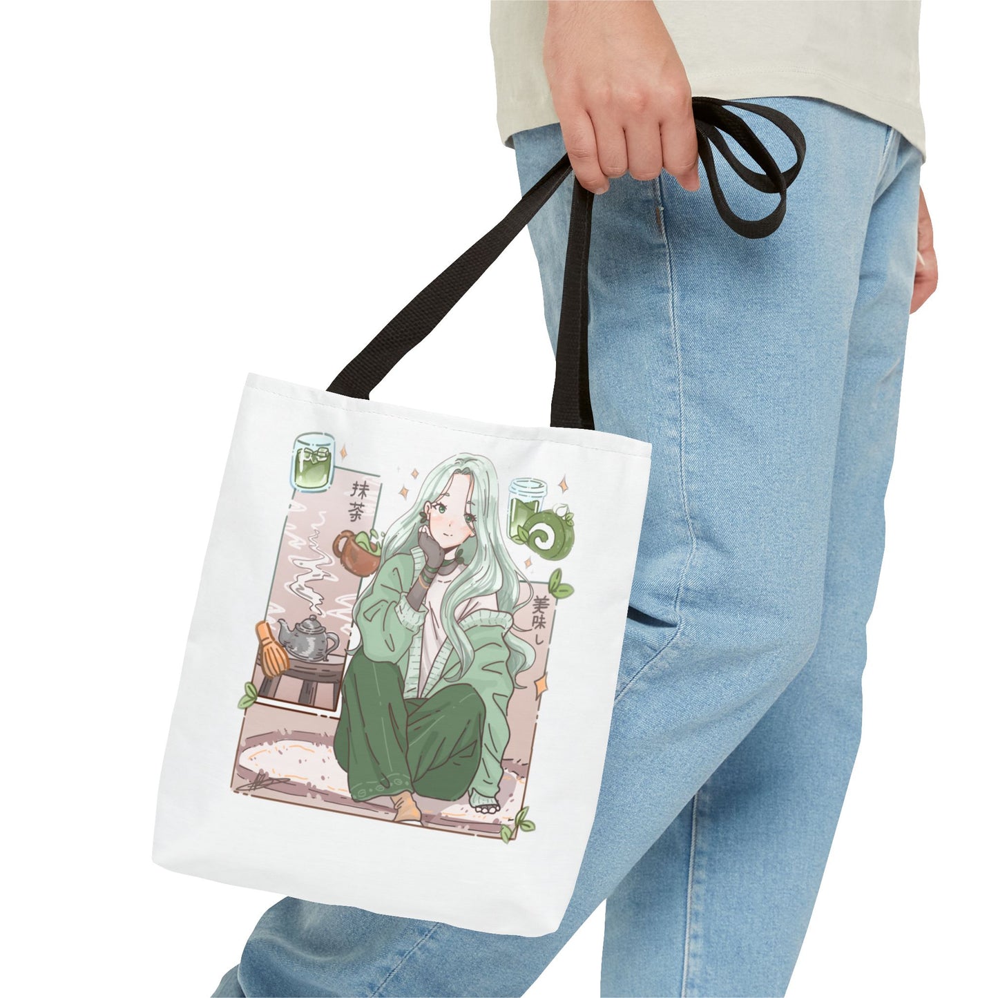 Anime Girl Green Aesthetic Tote Bag – Cozy Kawaii All-Over Print Tote