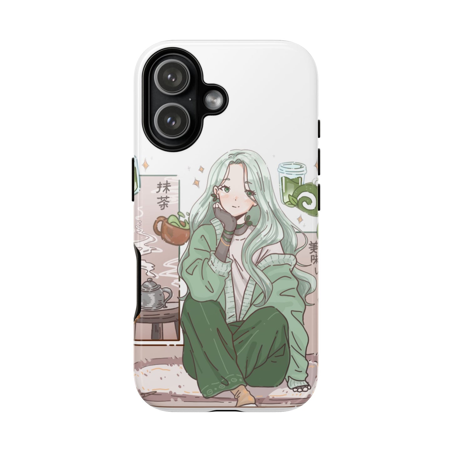 Anime Girl Green Aesthetic Phone Case — Cute Pastel Art