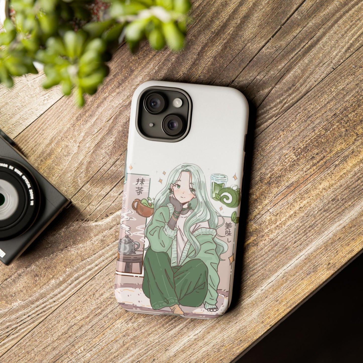 Anime Girl Green Aesthetic Phone Case — Cute Pastel Art