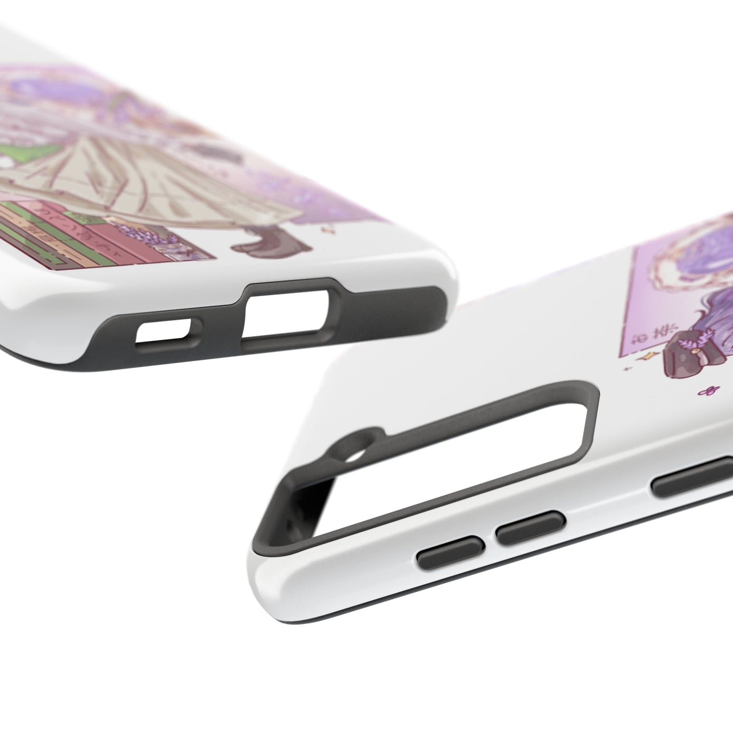 Mystic Librarian Tough Phone Case — Lavender Tea Anime Girl, Pastel Purple Bookstore Art