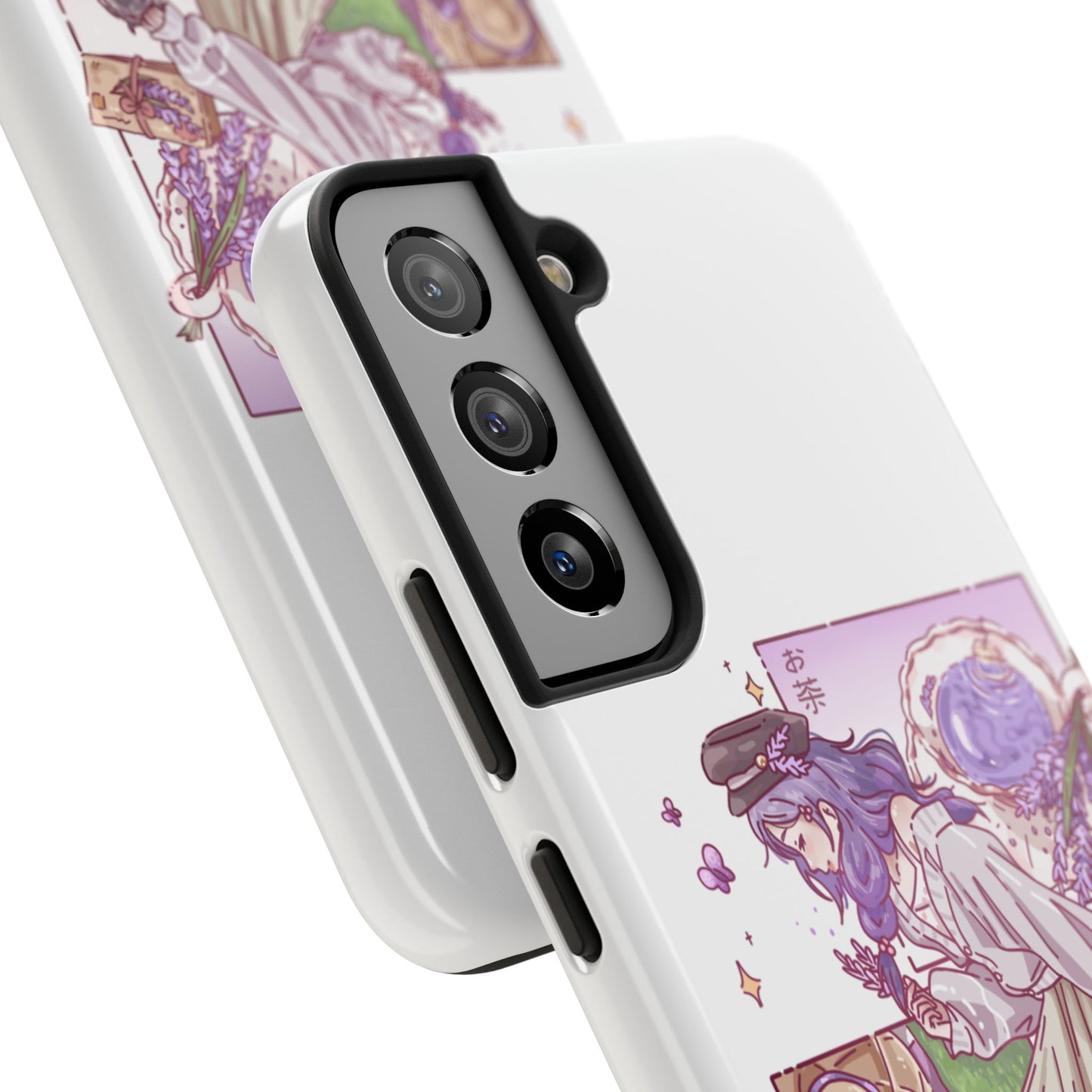 Mystic Librarian Tough Phone Case — Lavender Tea Anime Girl, Pastel Purple Bookstore Art
