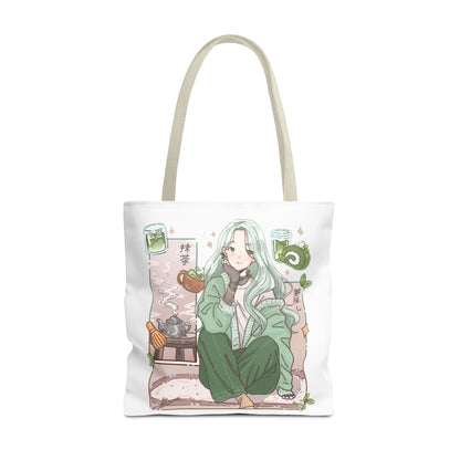 Anime Girl Green Aesthetic Tote Bag – Cozy Kawaii All-Over Print Tote