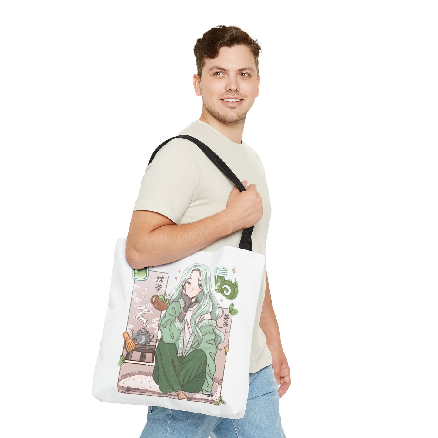 Anime Girl Green Aesthetic Tote Bag – Cozy Kawaii All-Over Print Tote