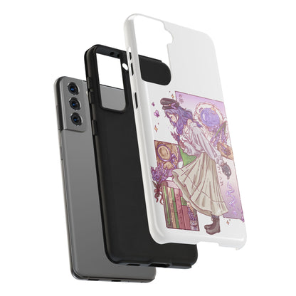 Mystic Librarian Tough Phone Case — Lavender Tea Anime Girl, Pastel Purple Bookstore Art