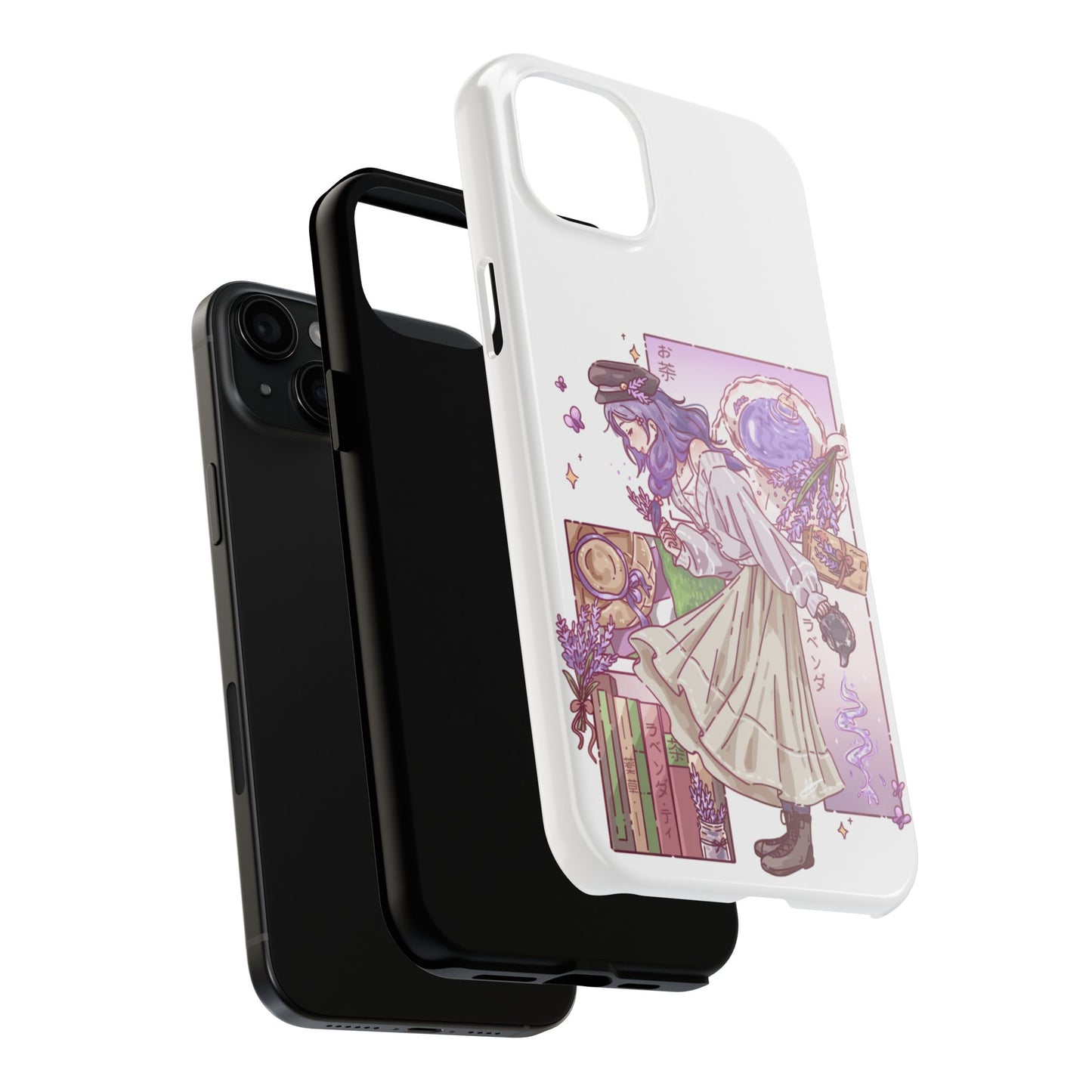 Mystic Librarian Tough Phone Case — Lavender Tea Anime Girl, Pastel Purple Bookstore Art