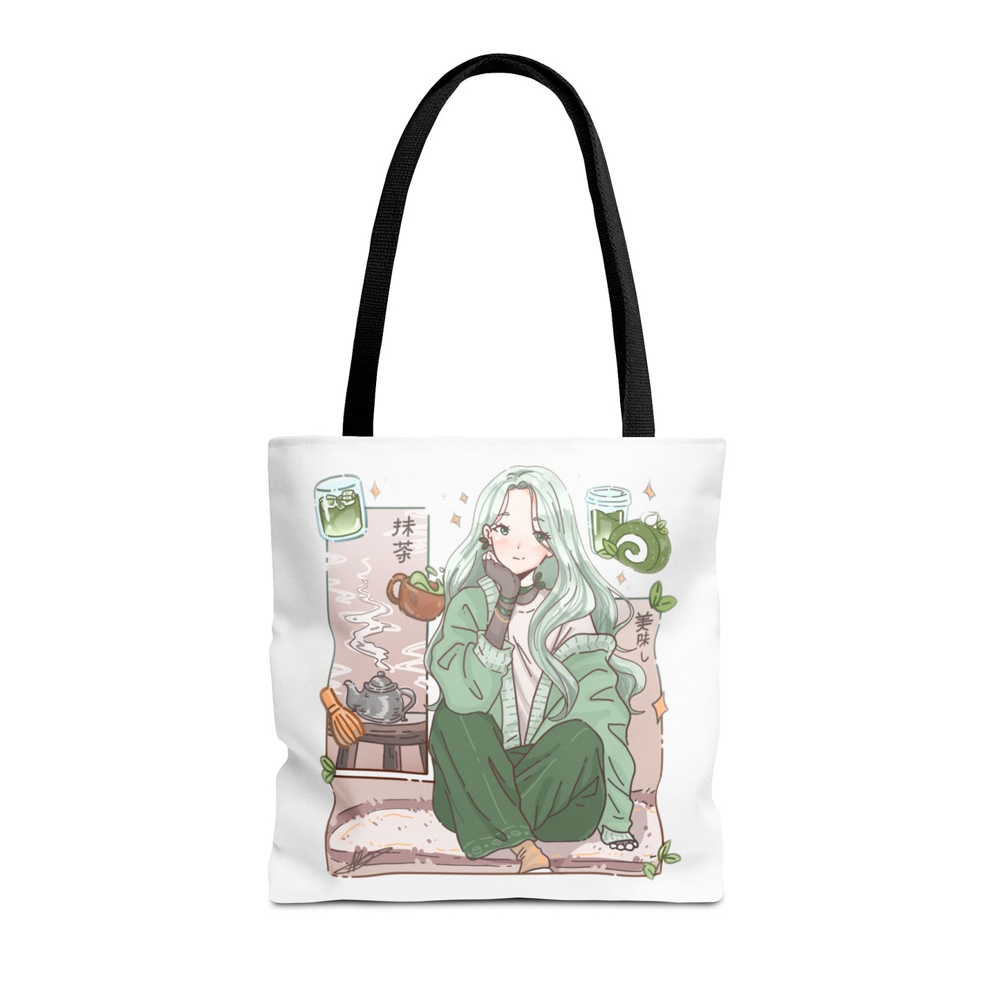 Anime Girl Green Aesthetic Tote Bag – Cozy Kawaii All-Over Print Tote
