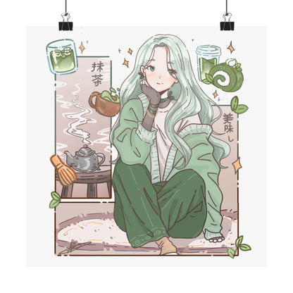 Matcha Girl Poster — Aesthetic Anime Wall Art