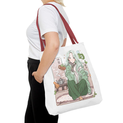 Anime Girl Green Aesthetic Tote Bag – Cozy Kawaii All-Over Print Tote