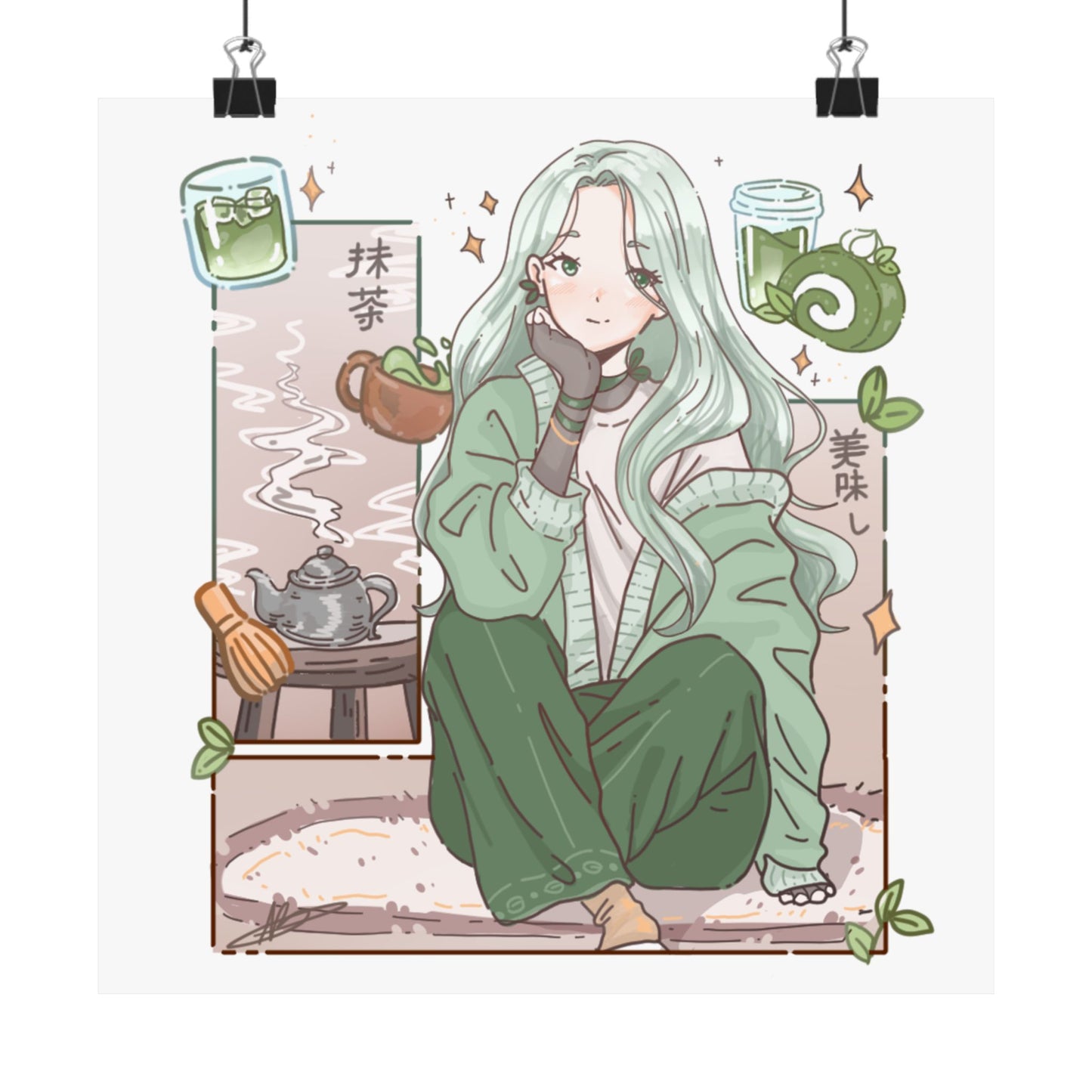 Matcha Girl Poster — Aesthetic Anime Wall Art