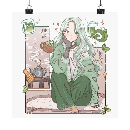 Matcha Girl Poster — Aesthetic Anime Wall Art