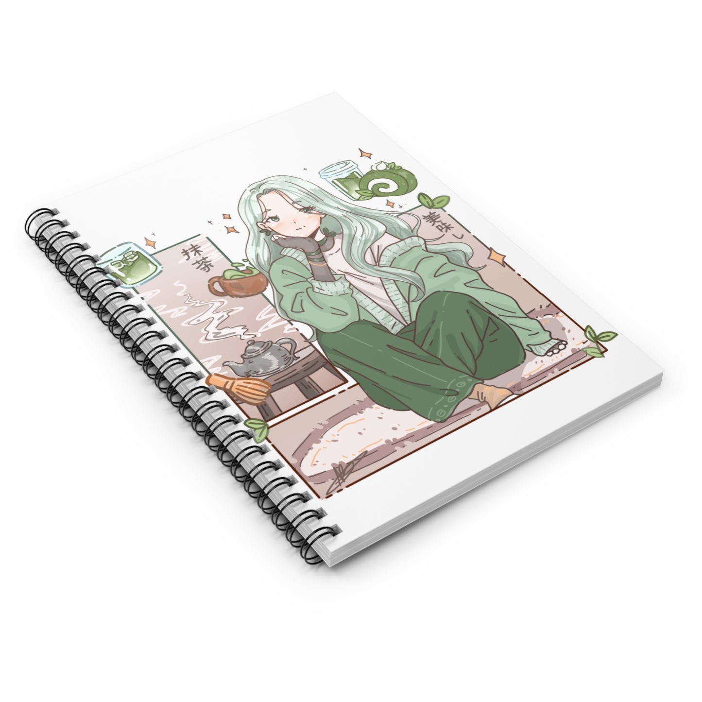 Matcha Girl Spiral Notebook — Cute Anime Tea Journal (Ruled)