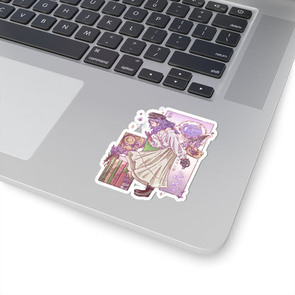 Lavender Tea Kiss-Cut Sticker — Aesthetic Mystic Girl Laptop Decal