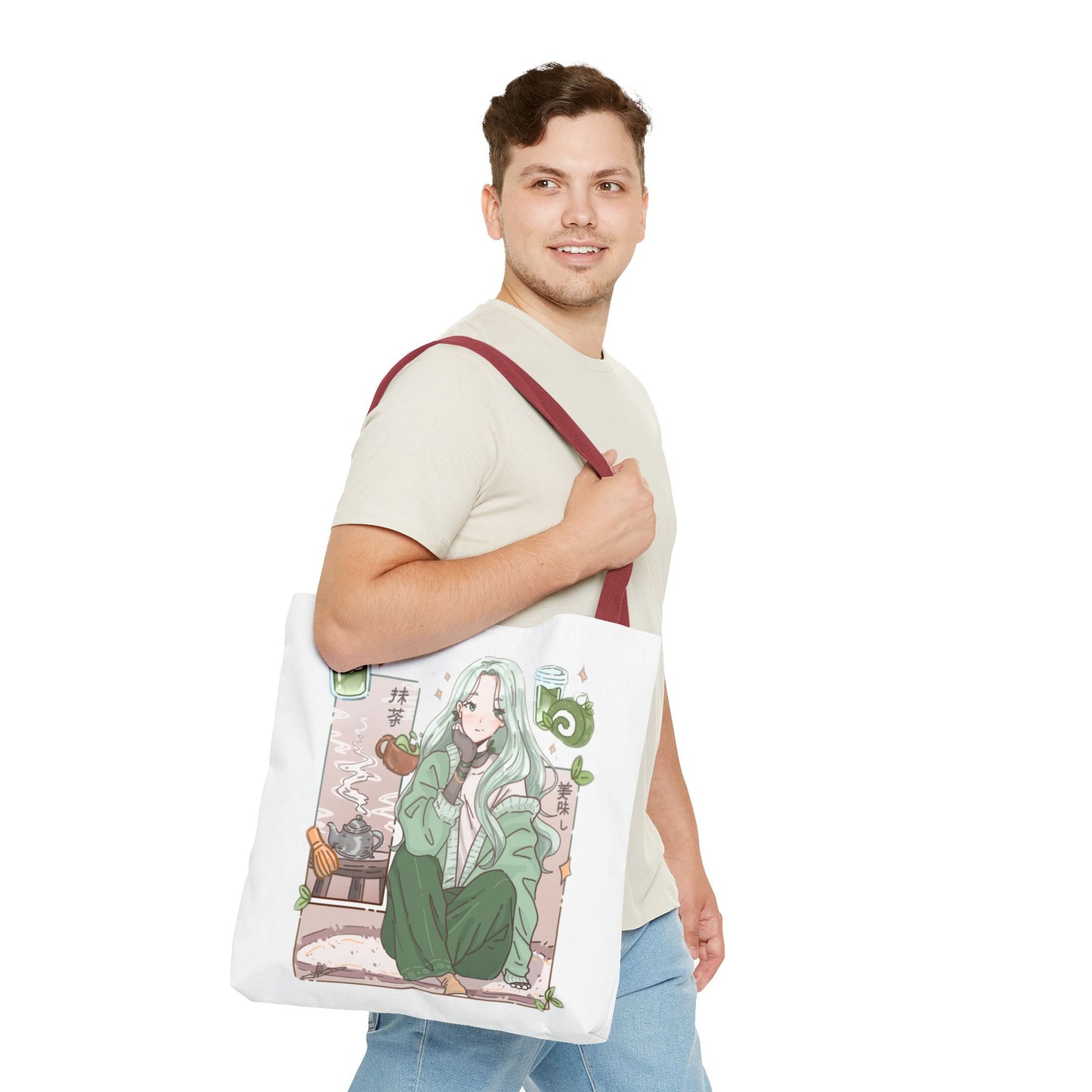 Anime Girl Green Aesthetic Tote Bag – Cozy Kawaii All-Over Print Tote