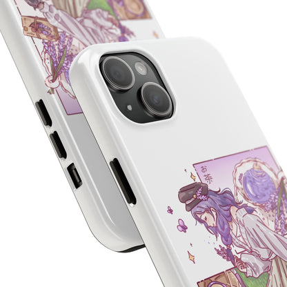 Mystic Librarian Tough Phone Case — Lavender Tea Anime Girl, Pastel Purple Bookstore Art