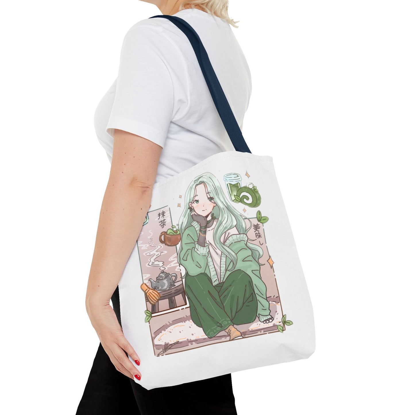 Anime Girl Green Aesthetic Tote Bag – Cozy Kawaii All-Over Print Tote