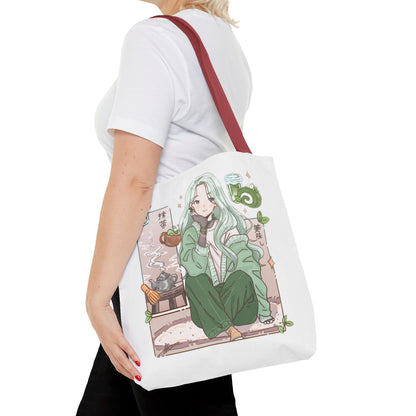 Anime Girl Green Aesthetic Tote Bag – Cozy Kawaii All-Over Print Tote