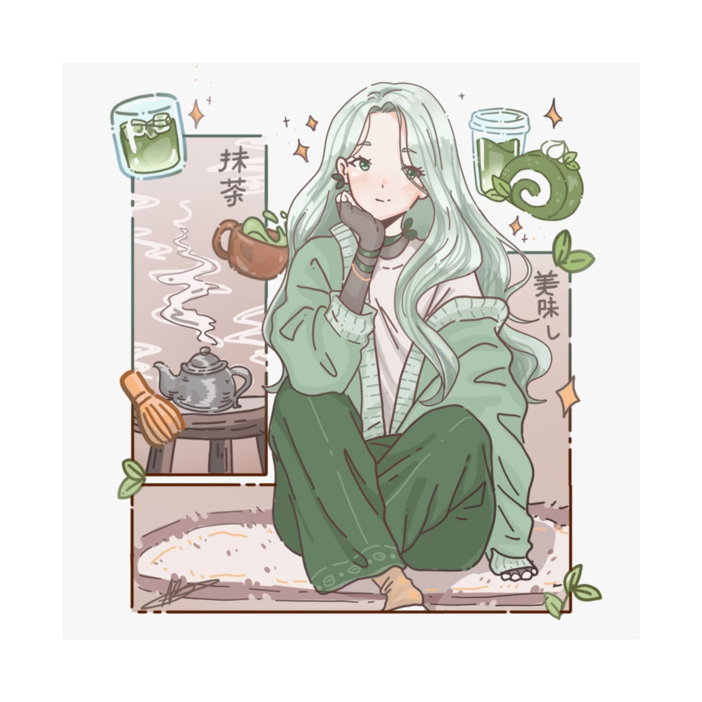 Matcha Girl Poster — Aesthetic Anime Wall Art