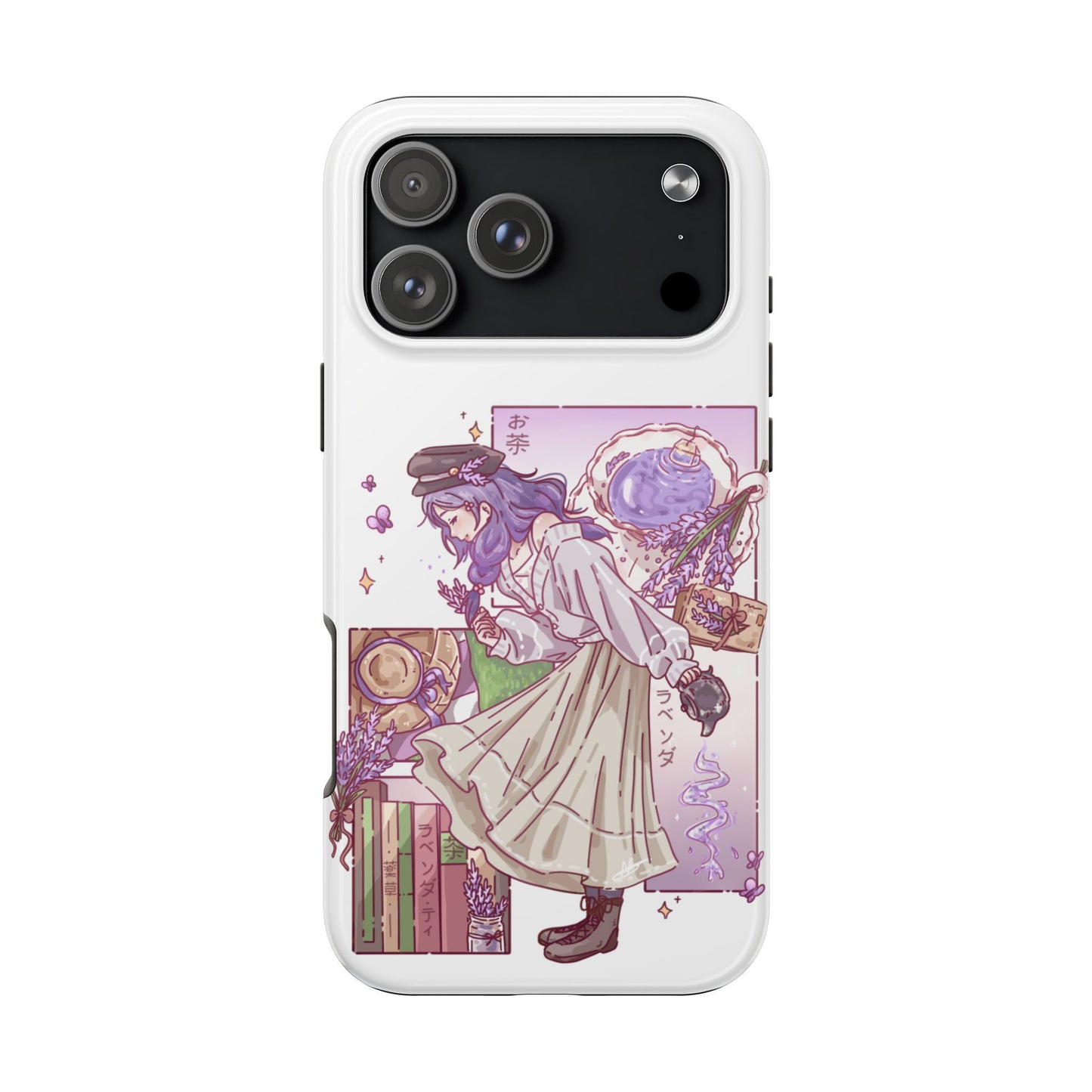 Mystic Librarian Tough Phone Case — Lavender Tea Anime Girl, Pastel Purple Bookstore Art