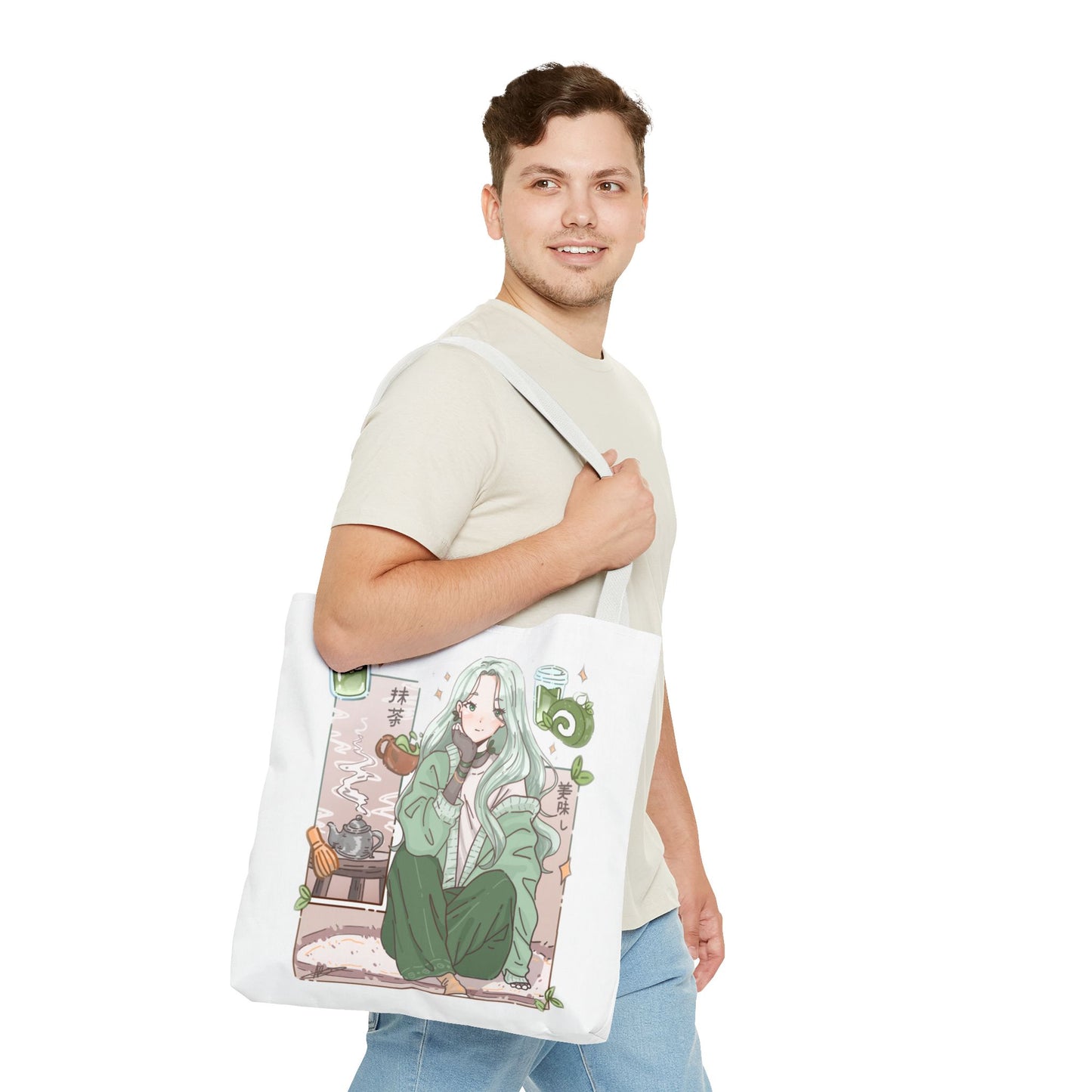 Anime Girl Green Aesthetic Tote Bag – Cozy Kawaii All-Over Print Tote